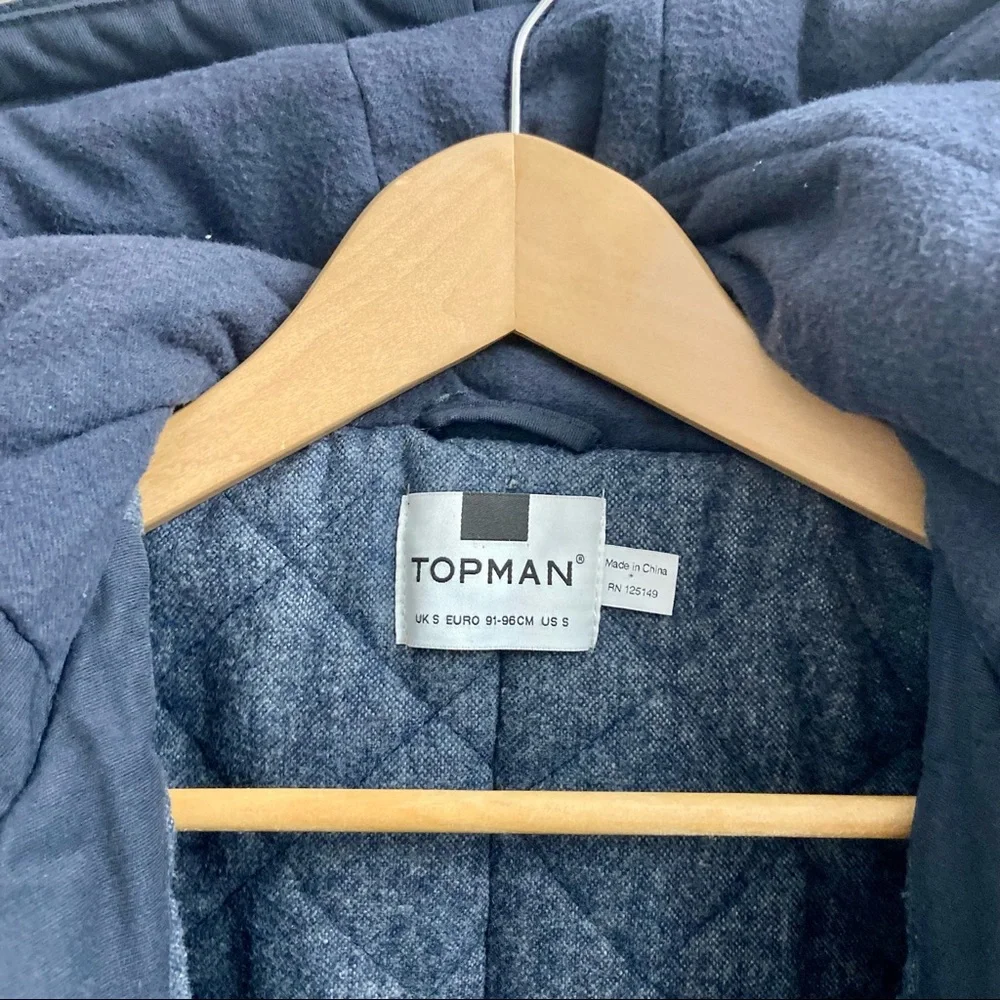 Topman Navy Blue Heavyweight Fishtail Parka Coat Men’s Small Zip Up Hood